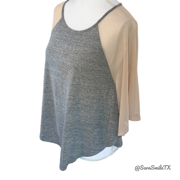 STYLEMINT Unique Heather Gray & Nude Semi-Sheer Mesh Accent Batwing Top -  NWOT - Picture 6 of 15